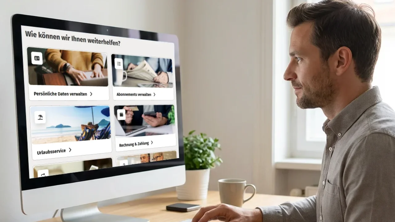 Glückliche Familie am Frühstückstisch – symbolisiert die Flexibilität des Abos